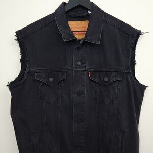Levi's 100% Cotton Black Denim Trucker Jacket Vest Cuttoff